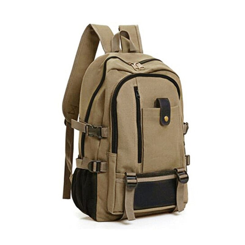Sac à dos en toile canvas camel, style décontracté
