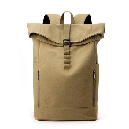 Sac à dos roll top couleur camel, vue de face