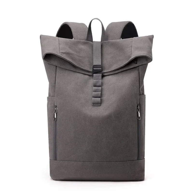 Sac à dos gris en toile, vue latérale