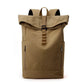 Sac à dos en toile marron avec compartiments visibles