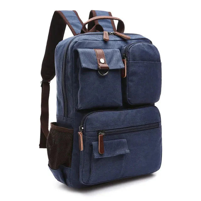 Sac à dos bleu marine en toile, allure vintage