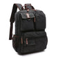 Sac à dos noir en toile, poches multiples visibles