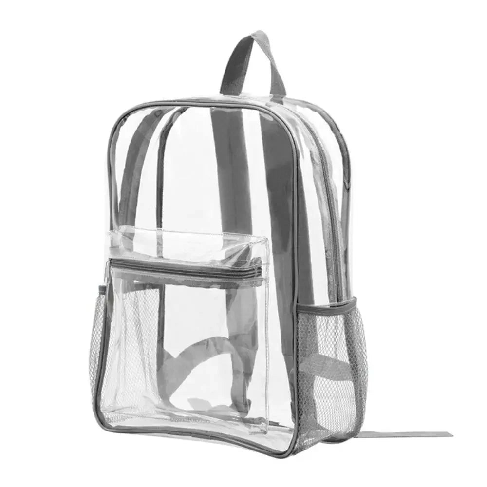 Sac transparent gris avec poches latérales en filet