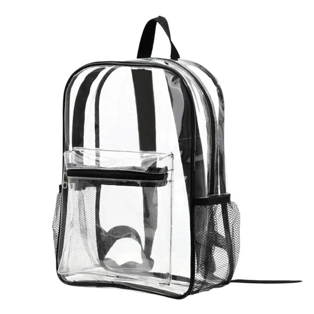 Sac à dos noir en plastique transparent, design unisexe