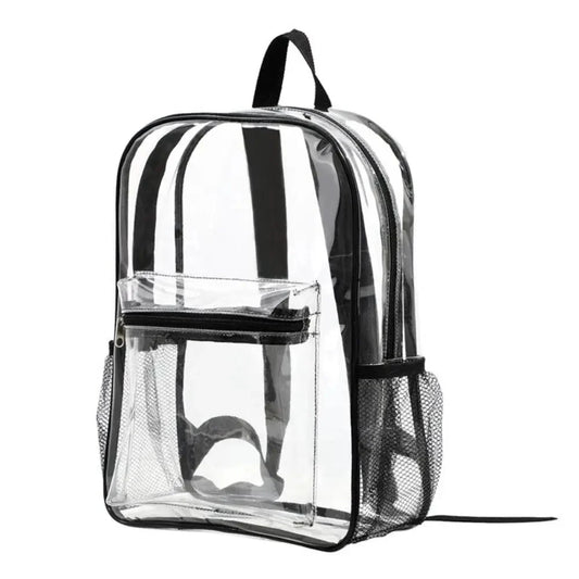 Sac à dos noir en plastique transparent, design unisexe