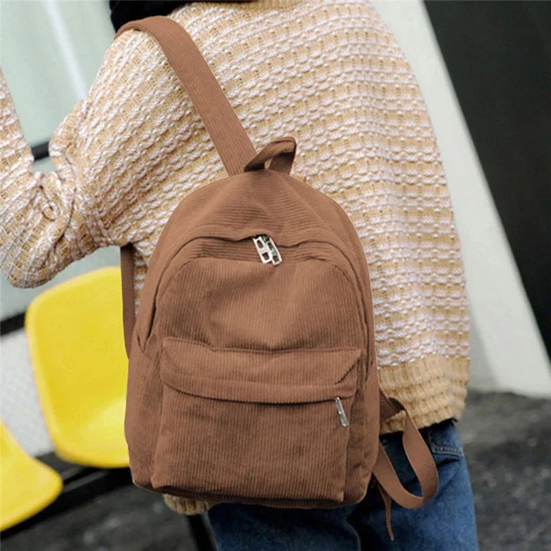 Sac à dos en velours côtelé avec poche avant zippée