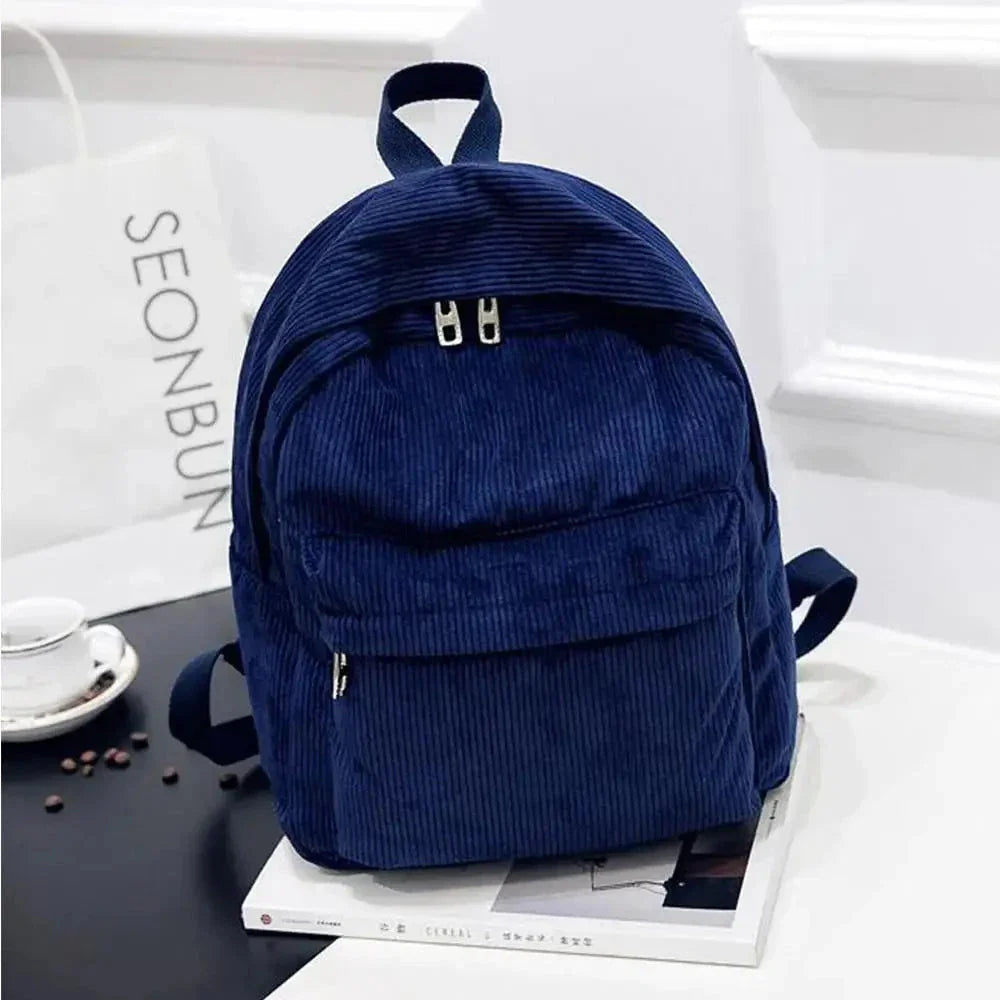 Sac à dos en velours côtelé bleu marine