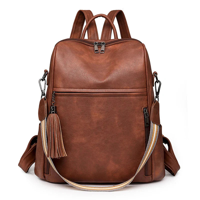 Sac à dos marron avec texture en PU raffinée