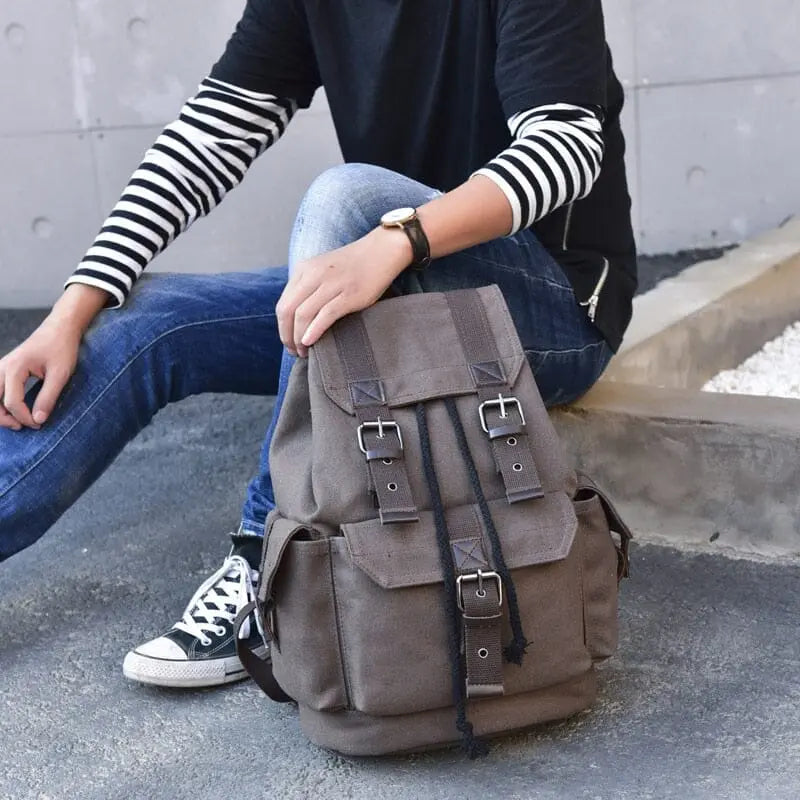 Sac à dos vintage en toile avec poches multiples