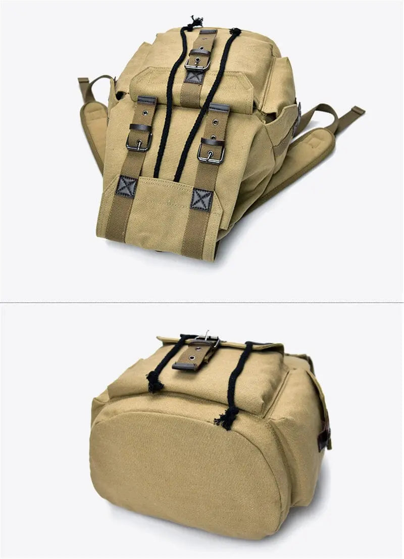 Sac à dos vintage ouvert montrant la grande capacité