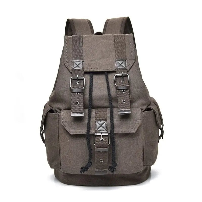 Sac à dos marron en toile avec poches extérieures
