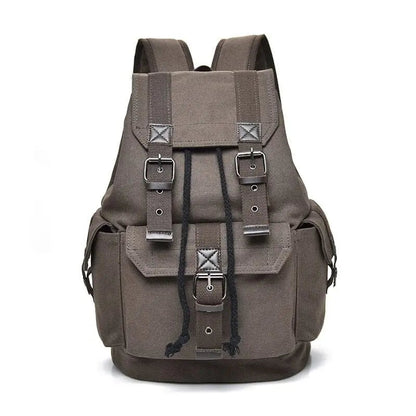Sac à dos marron en toile avec poches extérieures