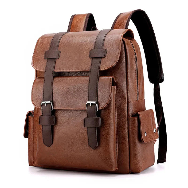 Sac à dos vintage en contexte urbain, porté par un étudiant
