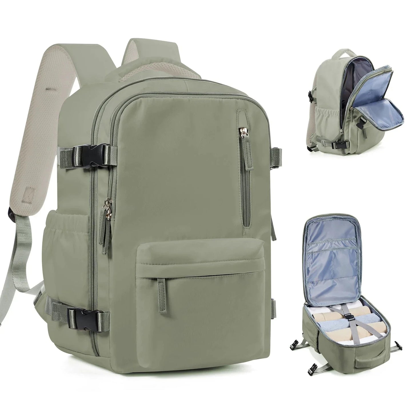 Sac à dos vert avec poches et sangle arrière
