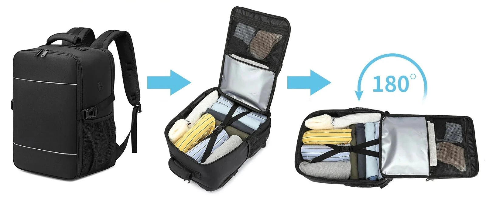 Sac à dos imperméable posé sur une valise à roulettes