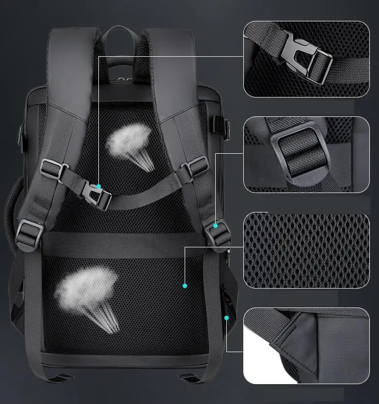 Sac à dos rigide ouvert, montrant l'intérieur extensible