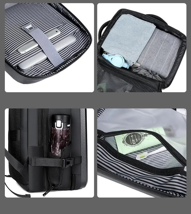 Sac à dos rigide avec port USB intégré, vue de face