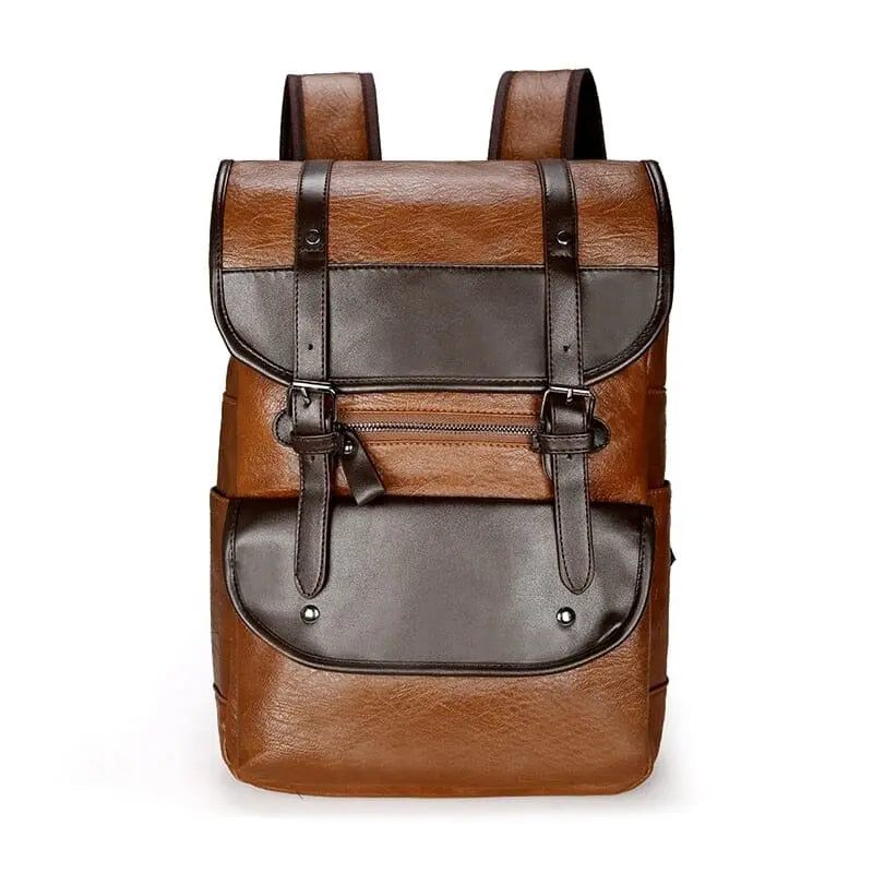 Sac à dos vintage marron avec fermetures métalliques visibles