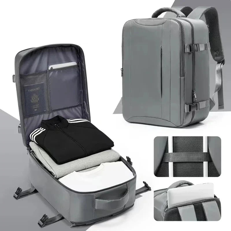 Sac à dos gris imperméable, idéal pour voyages aériens