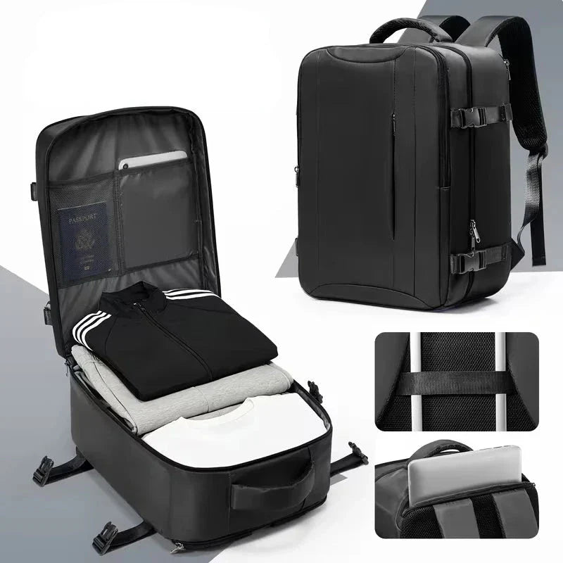 Vue de profil d'un sac à dos noir avec poches