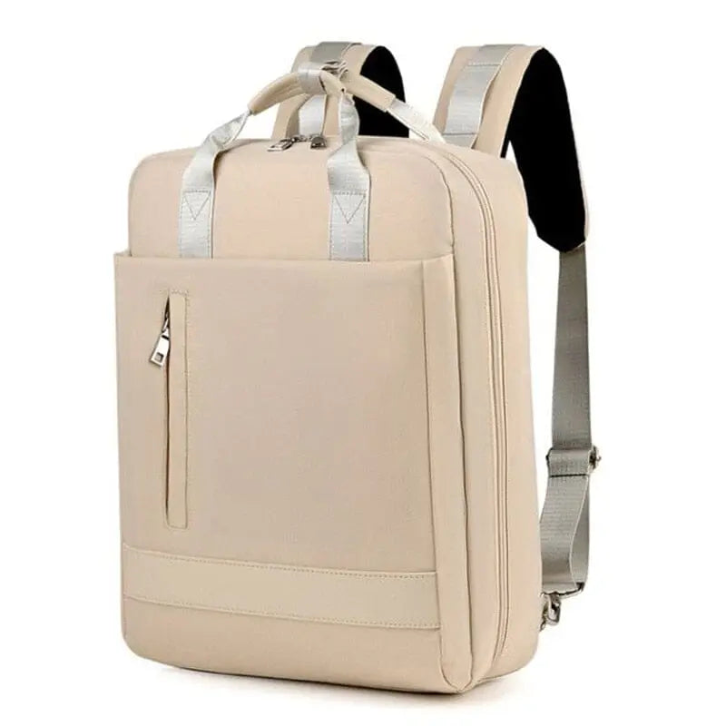 Sac à dos beige en gros plan, texture du tissu en nylon visible
