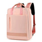 Sac à dos rose, compartiment principal ouvert, intérieur organisé
