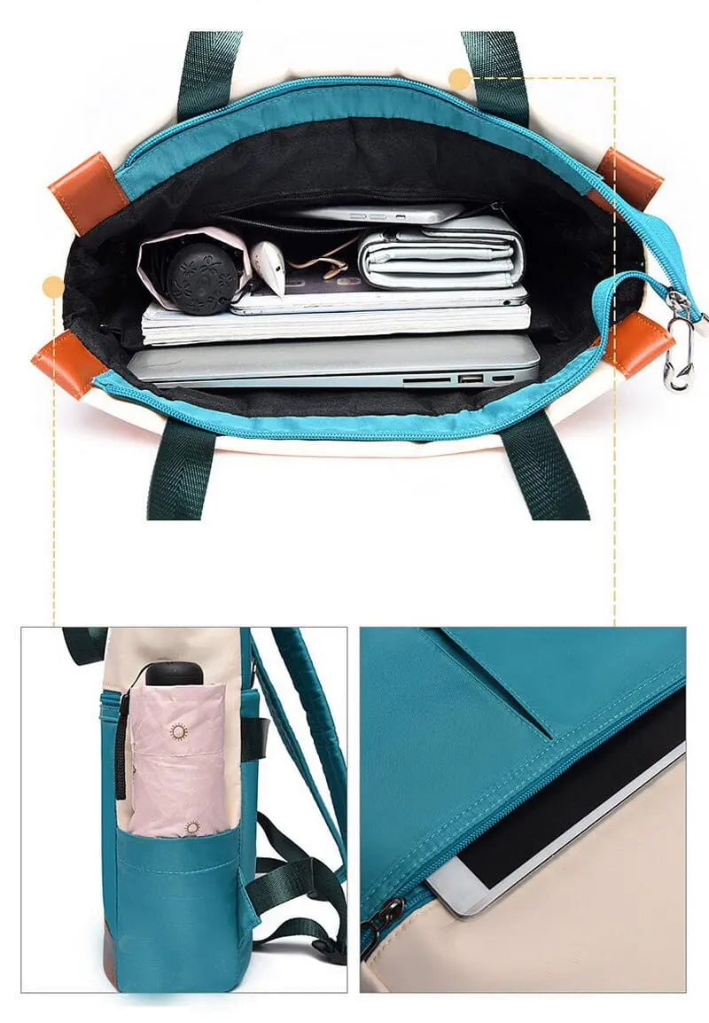 Vue de côté du sac à dos imperméable pour femme