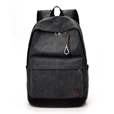 Sac à dos noir en toile avec design rétro et poches multiples