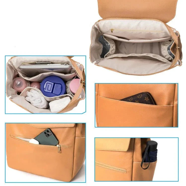 Vue de côté du sac à langer personnalisable, poches visibles