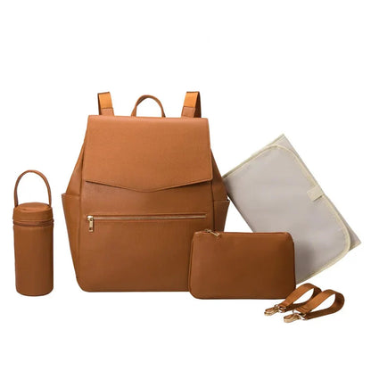 Sac à langer marron avec finitions soignées et sangles robustes