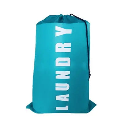 Sac à linge turquoise en nylon avec corde de fermeture