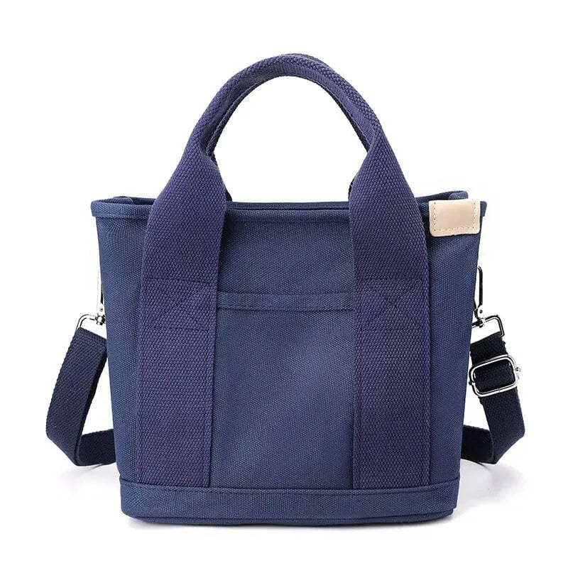 Sac bleu en toile, bandoulière détachable et poches extérieures