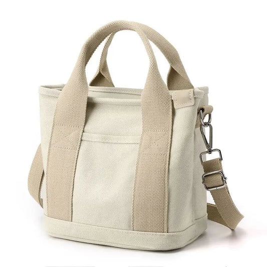 Sac camel en toile, vue d'ensemble avec détails des coutures