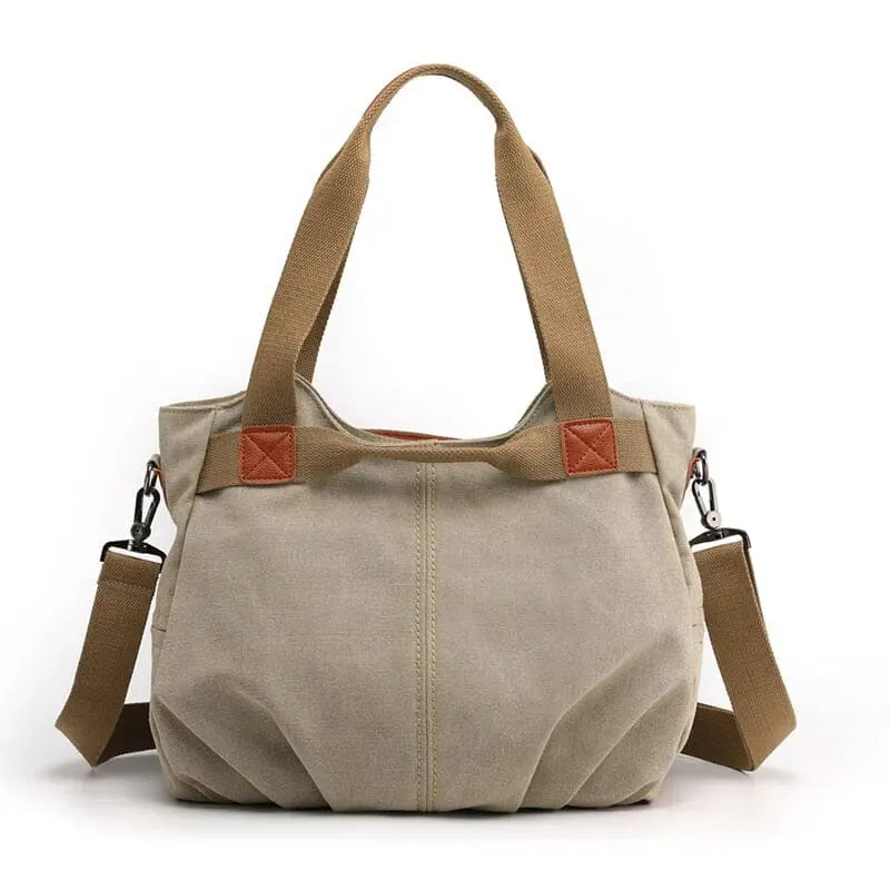 Sac camel en toile, vue d'ensemble montrant les dimensions