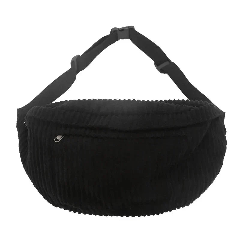 Sac banane noir en velours, sangle ajustable visible