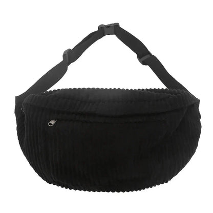 Sac banane noir en velours, sangle ajustable visible