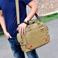Sac bandoulière en toile vintage avec compartiments visibles