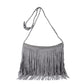 Sac gris à franges, style bohème, avec grand compartiment