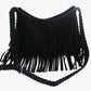 Sac noir à bandoulière avec franges et design bohème