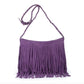 Sac violet à bandoulière, franges et design bohème