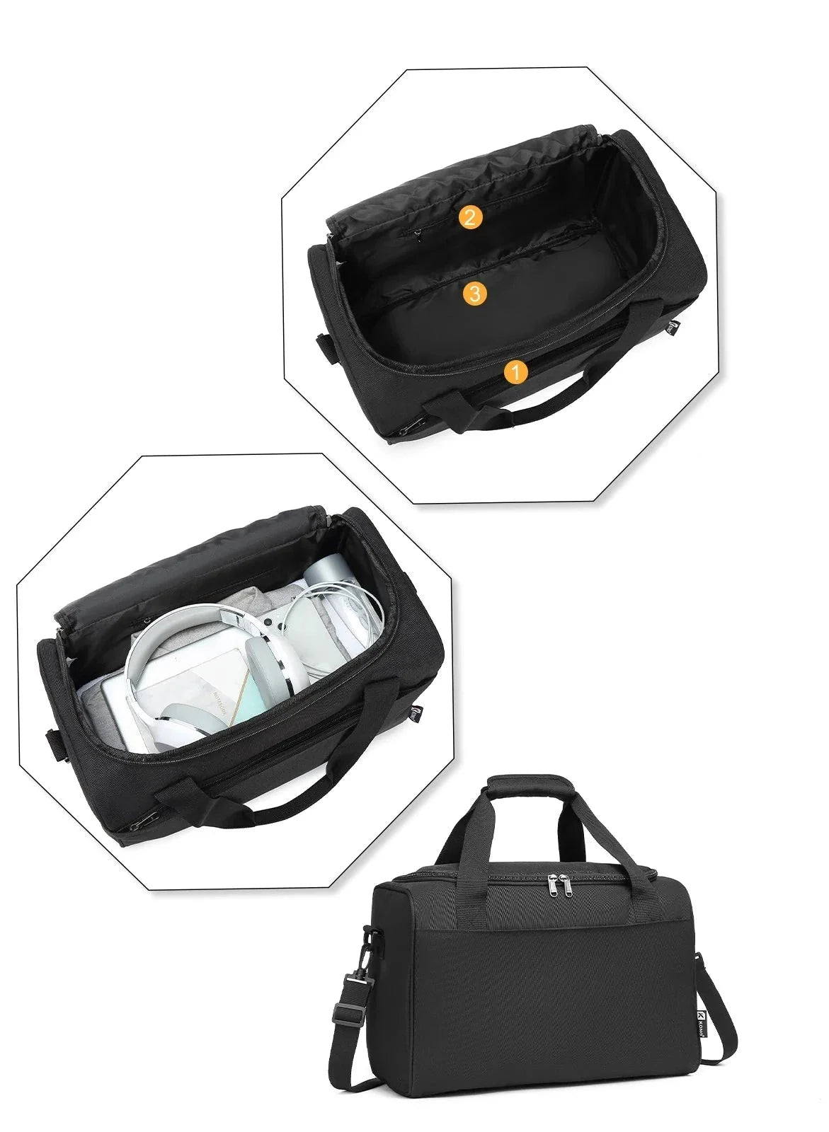 Vue de côté du sac cabine avec sangle trolley