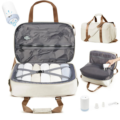 Sac cabine beige avec système de compression sous vide