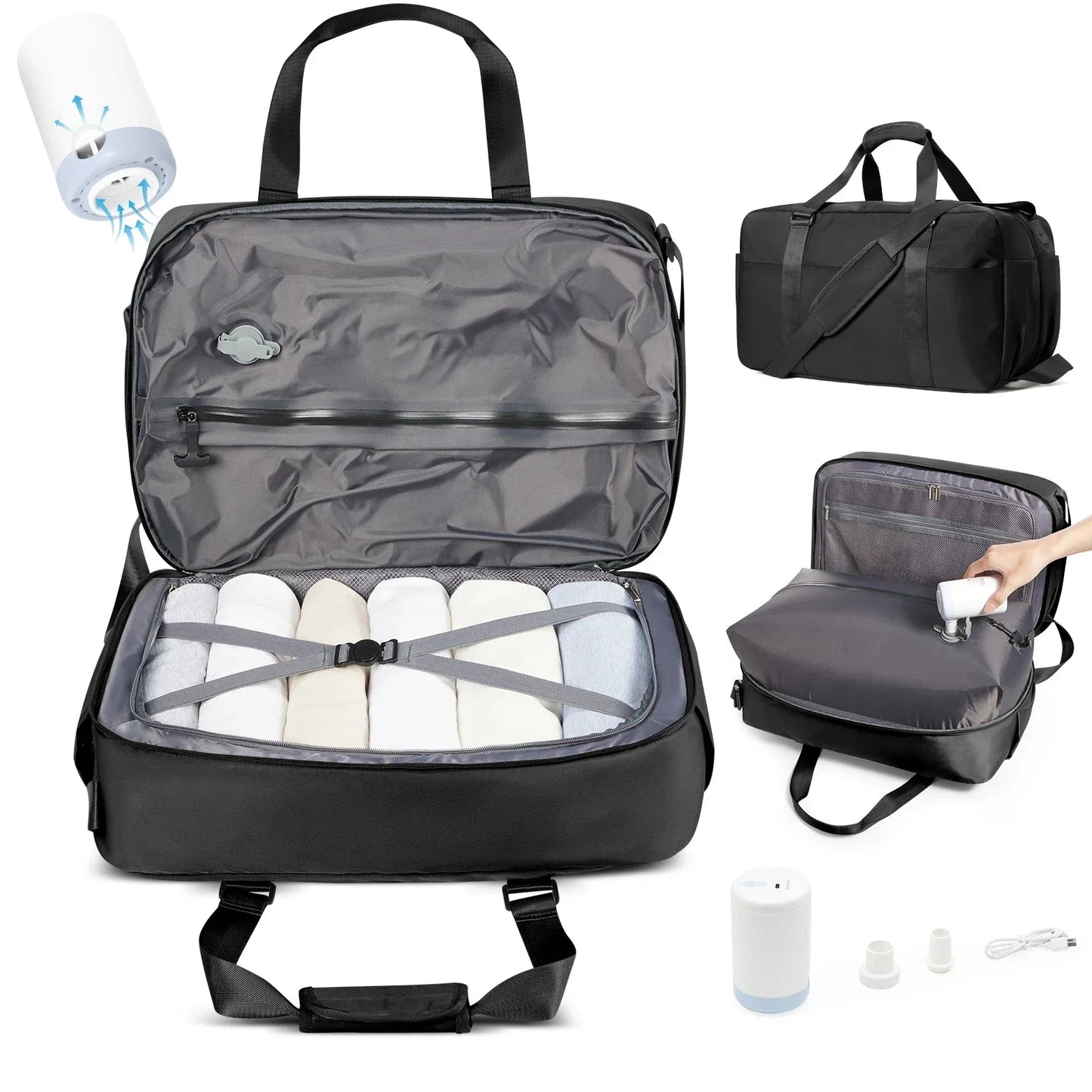 Sac cabine noir, design compact pour rangement optimisé