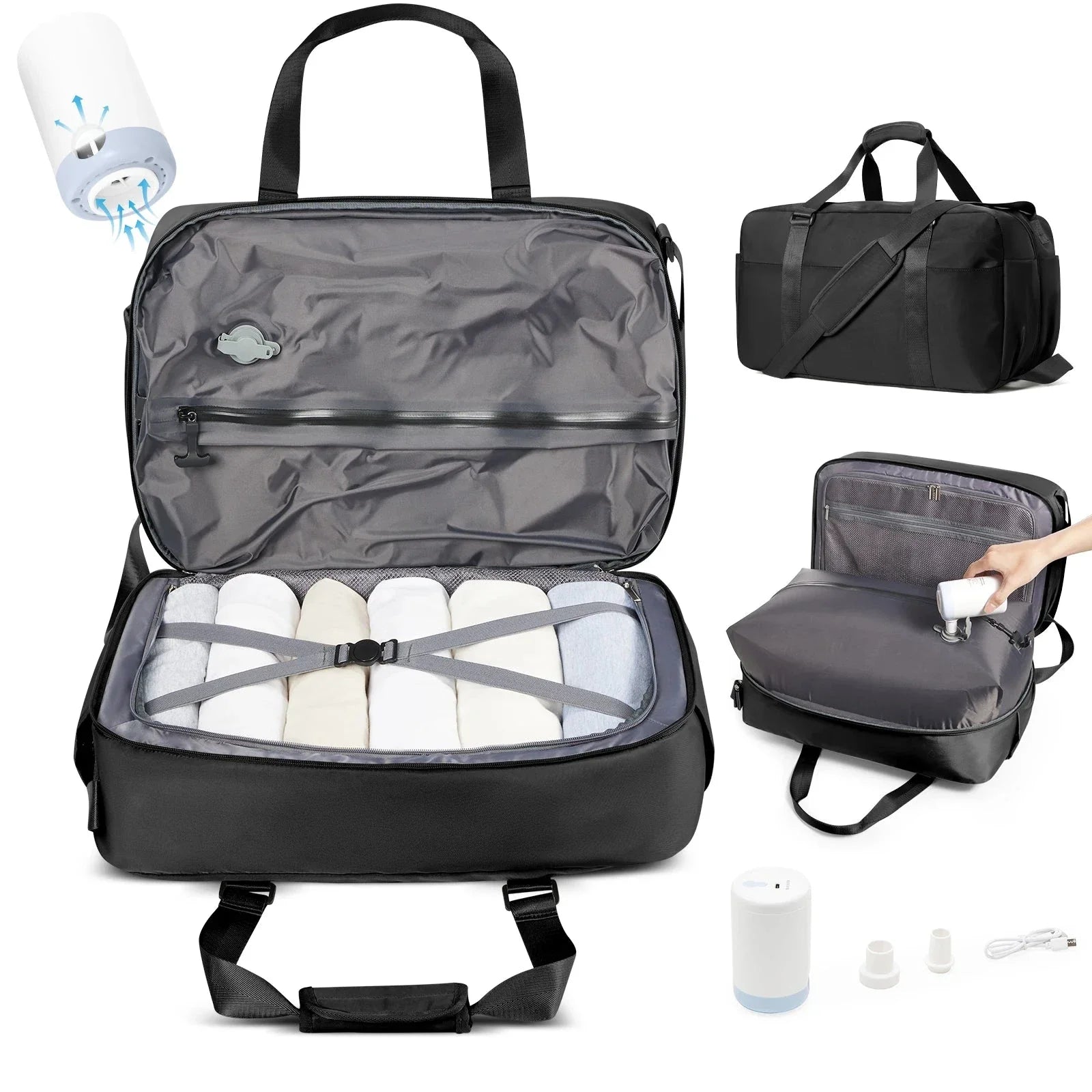 Sac cabine noir, design compact pour rangement optimisé