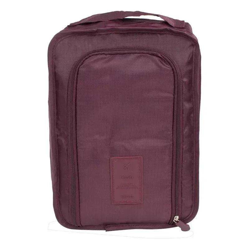 Sac à chaussures rouge bordeaux, parfait pour le voyage