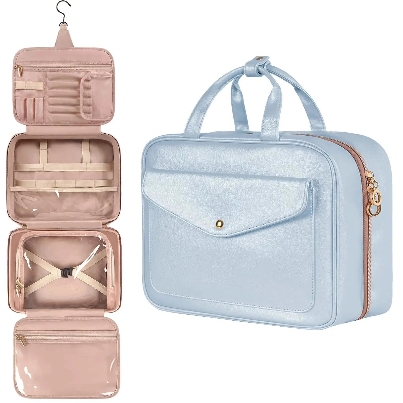 Trousse de toilette bleue ciel avec crochet suspendu