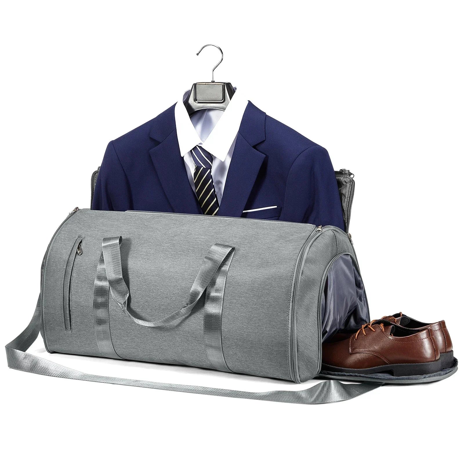 Sac gris avec fermeture éclair robuste et pratique