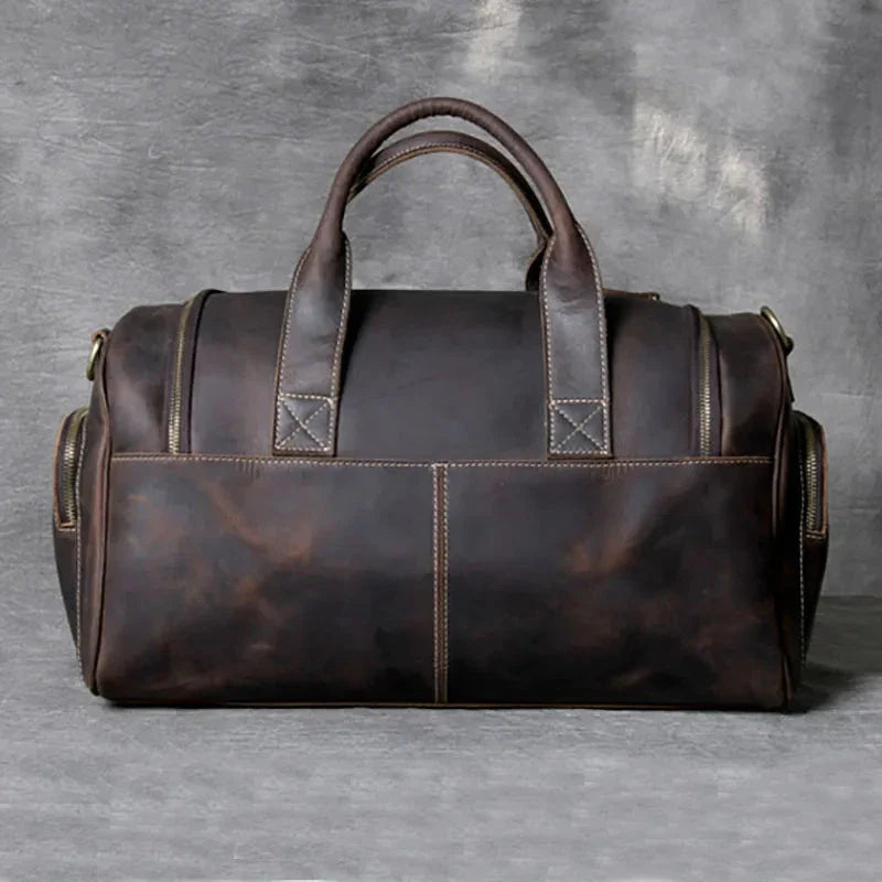 Sac en cuir marron avec doublure en polyester visible