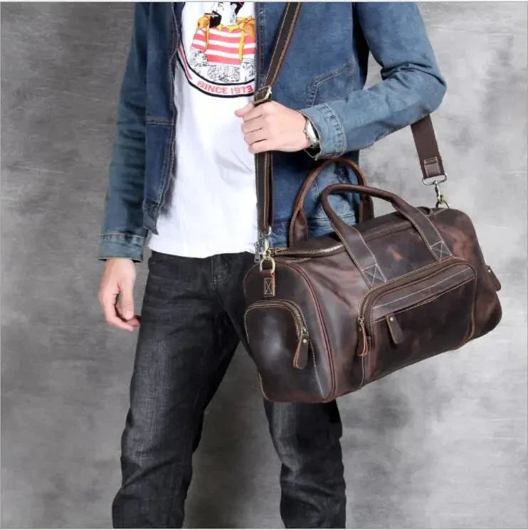 Sac en cuir pour homme avec fermeture éclair robuste