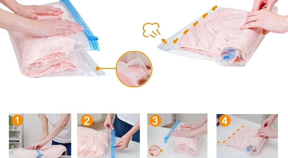 Gros plan sur le système de fermeture du sac de compression